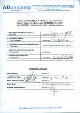 Ata de Reunião da Diretoria 2004-2005 em 20/07/2005 às 16:00.