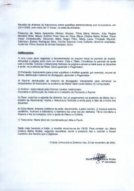 Ata de Reunião da Diretoria 2004-2005 em 23/11/2004 às 11:00.