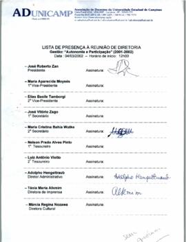 Ata de Reunião da Diretoria 2001-2002 em 04/03/2002 às 12:00.