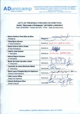 Ata de Reunião da Diretoria 2005-2007 em 22/05/2006 às 17:30.