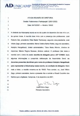 Ata de Reunião da Diretoria 2001-2002 em 04/12/2001 às 15:00.