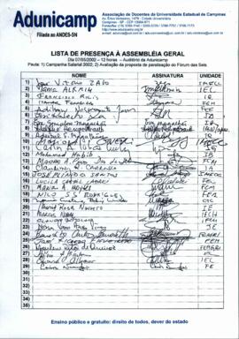 Lista de presença de Ata de Assembleia Geral de 07-05-2002