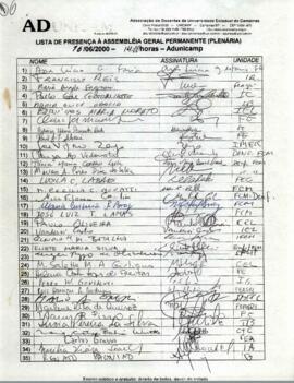 Lista de presença de Ata de Assembleia Geral de 16-06-2000