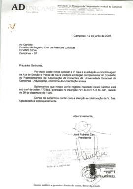 Carta de solicitação de registro da ata em cartório.