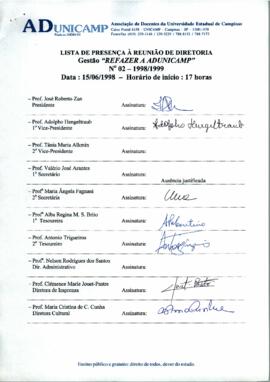 Ata de Reunião da Diretoria número 02 / 1998-1999 em 15/06/1998 às 17:00.