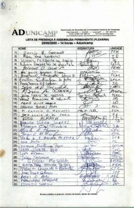 Lista de presença de Ata de Assembleia Geral de 29-05-2000