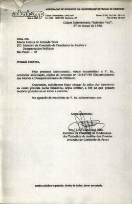 Correspondência de Lino Castellani Filho para Maria Amélia de Almeida Teles