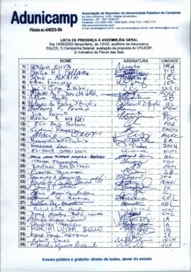Lista de presença de Ata de Assembleia Geral de 13-05-2003