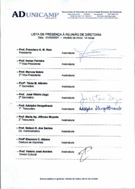 Ata de Reunião da Diretoria 1999-2001 em 01/03/2001 às 14:00.