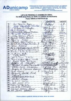 Lista de presença de Ata de Assembleia Geral de 05-08-2003