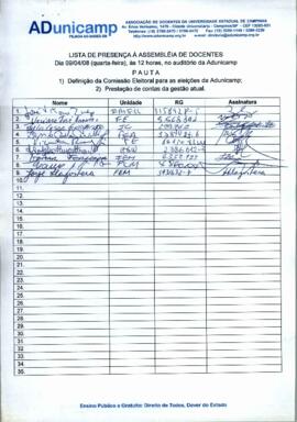 Lista de presença de Ata de Assembleia Geral de 09-04-2008