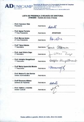 Ata de Reunião da Diretoria 1999-2001 em 27/09/2000 às 09:00.