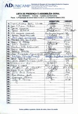 Lista de presença de Ata de Assembleia Geral de 19-03-2001