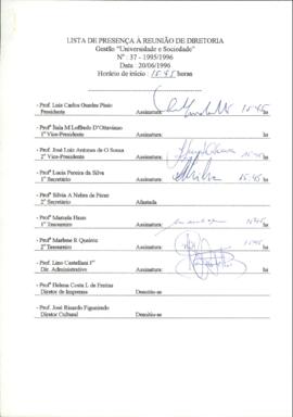 Ata de Reunião da Diretoria número 37 / 1995-1996 em 20/06/1996 às 15:45.