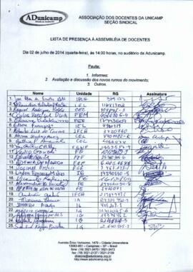 Lista de presença de Ata de Assembleia Geral de 02-07-2014