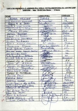 Lista de presença de Ata de Assembleia Geral Extraordinária de 16-05-1996