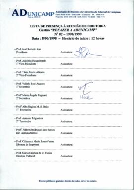 Ata de Reunião da Diretoria número 02 / 1998-1999 em 08/06/1998 às 12:00.