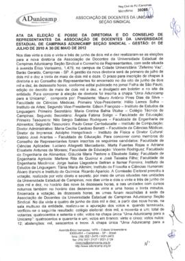 Ata de Eleição e Posse da Vigésima Terceira Diretoria e Conselho de Representantes (gestão 2010 a...