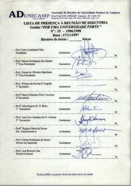 Ata de Reunião da Diretoria número 15 / 1996-1998 em 17/11/1997 às 15:00.