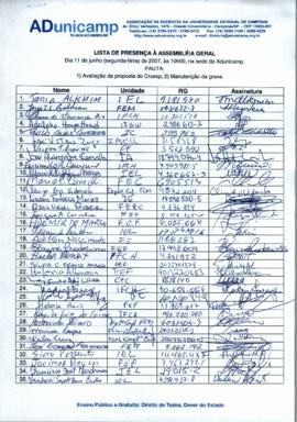 Lista de presença de Ata de Assembleia Geral de 11-06-2007