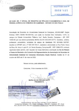 Carta de solicitação de registro em cartório.