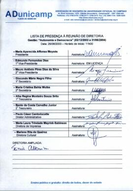 Ata de Reunião da Diretoria 2002-2004 em 26/08/2003 às 11:00.