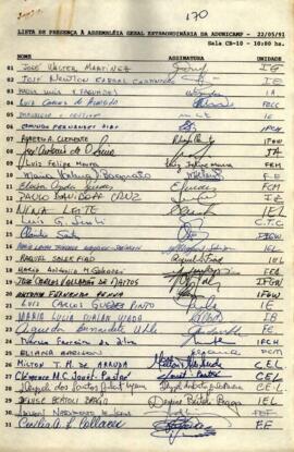 Lista de presença de Ata de Assembleia Geral Extraordinária de 22-05-1991