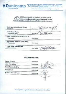 Ata de Reunião da Diretoria 2004-2005 em 31/08/2005 às 17:30.