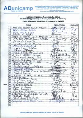 Lista de presença de Ata de Assembleia Geral de 13-05-2004