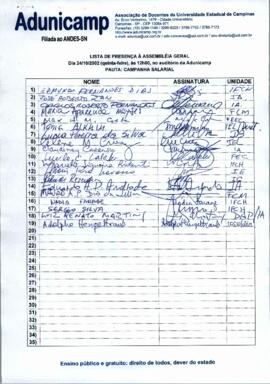 Lista de presença de Ata de Assembleia Geral de 24-10-2002