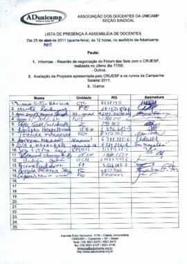 Lista de presença de Ata de Assembleia Geral de 25-05-2011