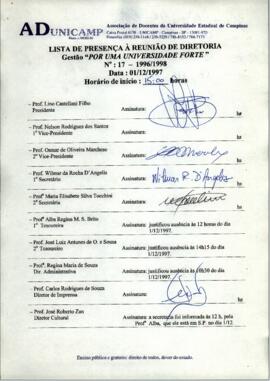 Ata de Reunião da Diretoria número 17 / 1996-1998 em 01/12/1997 às 15:00.