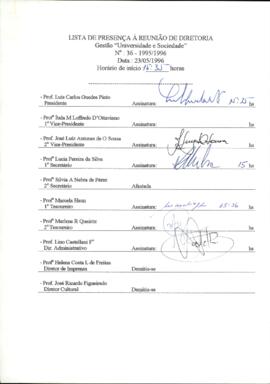 Ata de Reunião da Diretoria número 36 / 1995-1996 em 23/05/1996 às 15:35.