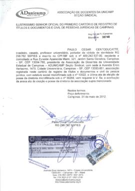 Carta de solicitação de registro em cartório.