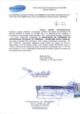 Carta de solicitação de registro em cartório.