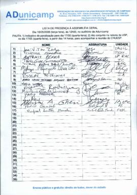 Lista de presença de Ata de Assembleia Geral de 16-05-2006