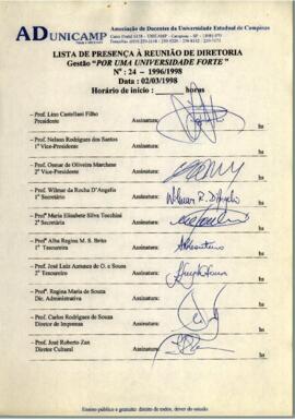 Ata de Reunião da Diretoria número 24 / 1996-1998 em 02/03/1998 às 14:30.