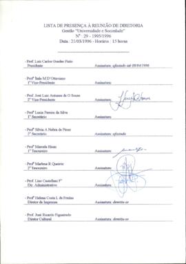 Ata de Reunião da Diretoria número 29 / 1995-1996 em 21/03/1996 às 15:00.