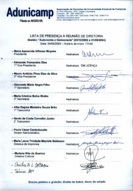 Ata de Reunião da Diretoria 2002-2004 em 04/06/2003 às 17:30.