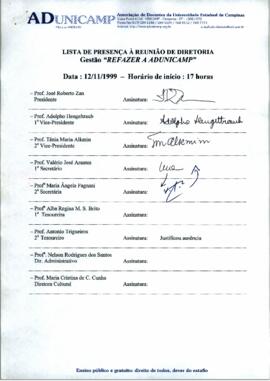 Ata de Reunião da Diretoria 1998-1999 em 12/11/1999 às 17:00.