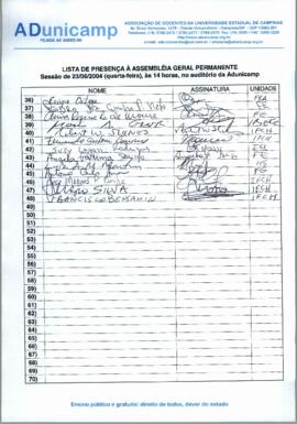 Lista de presença de Ata de Assembleia Geral de 23-06-2004