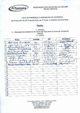 Lista de presença de Ata de Assembleia Geral de 05-06-2013