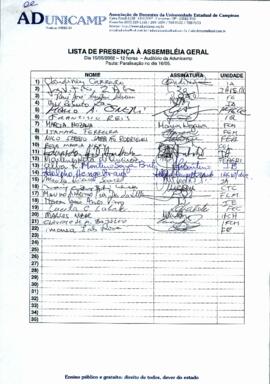 Lista de presença de Ata de Assembleia Geral de 15-05-2002