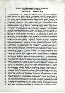 Ata de Reunião da Diretoria número 05 / 1996-1998 em 17/02/1997 às 15:00.