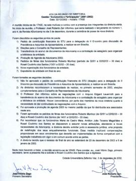 Ata de Reunião da Diretoria 2001-2002 em 02/12/2002 às 17:00.