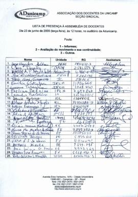Lista de presença de Ata de Assembleia Geral de 23-06-2009