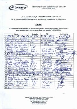 Lista de presença de Ata de Assembleia Geral de 31-05-2012