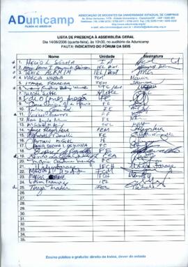 Lista de presença de Ata de Assembleia Geral de 14-06-2006