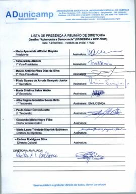 Ata de Reunião da Diretoria 2004-2005 em 14/09/2004 às 17:30.