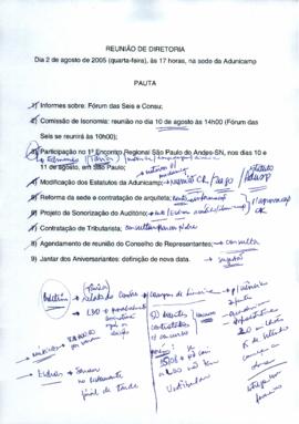 Ata de Reunião da Diretoria 2004-2005 em 02/08/2005 às 17:00.